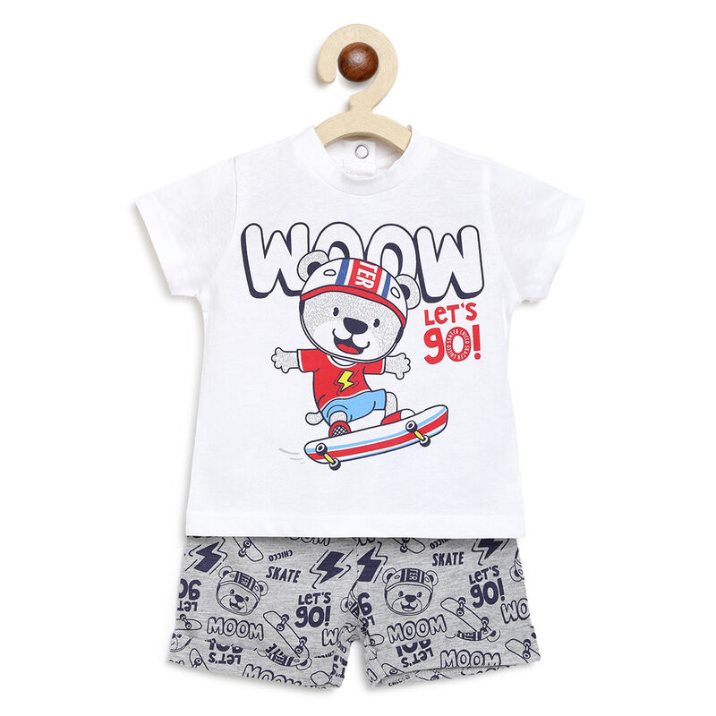 Boys Light Grey Printed 2 Pc Set T-shirt with Short Trouser image number null